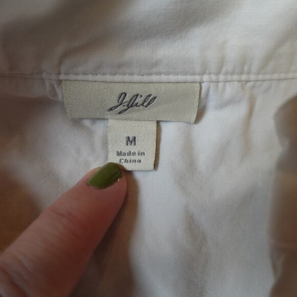 J. Jill Top Womens Medium Poplin Button Front White Shirt Mandarin Collar Crisp - Picture 2 of 9